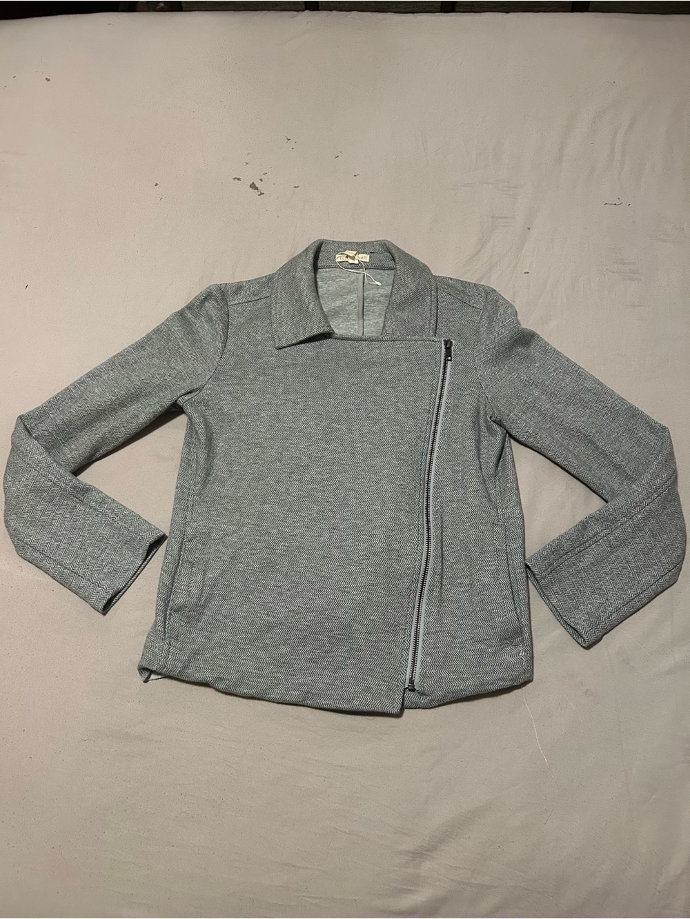 Eileen Fisher Light Heather Gray Asymmetrical Zip Knit Cardigan